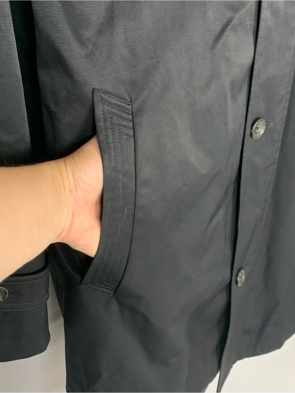 Lauren Ralph Lauren Men L Trench Coat Full Zip Button Removable Lining Black